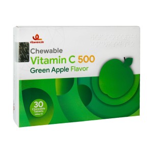 قرص جویدنی ویتامین C 500 میلی گرم ویتامین لایف 30 عدد طعم سیب سبز