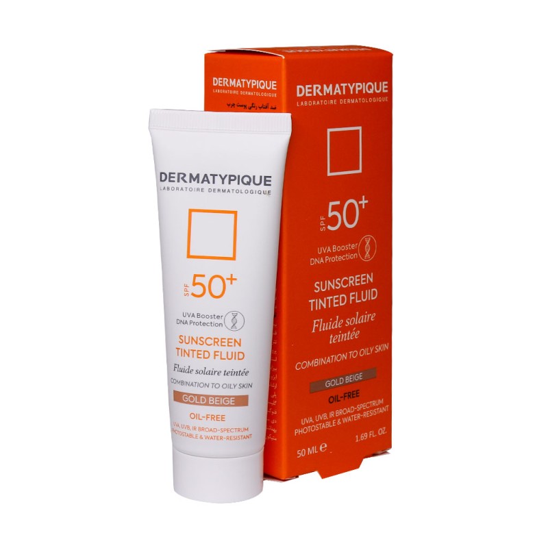 ضد آفتاب فاقد چربی SPF50+ درماتیپیک 50 میلی لیتر بژ طلایی