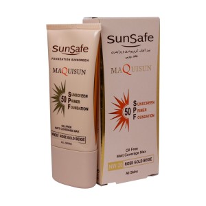 کرم ضد آفتاب کرم پودری و پرایمری SPF50 سان سیف 40 میلی لیتر رنگ بژ رز گلد