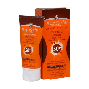کرم ضد آفتاب SPF50 فاقد چربی سان سیف مناسب پوست های چرب و آکنه ای ۵۰ میلی لیتر بدون رنگ