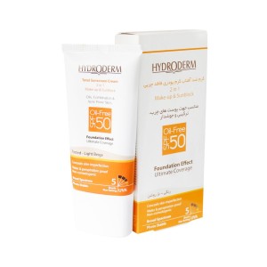 کرم ضد آفتاب کرم پودری فاقد چربی SPF50 هیدرودرم 40 گرم رنگ بژ روشن