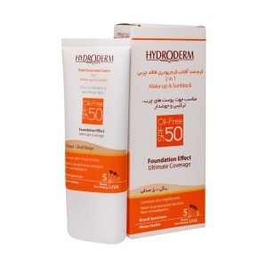 کرم ضد آفتاب کرم پودری فاقد چربی SPF50 هیدرودرم 40 گرم رنگ بژ صدفی