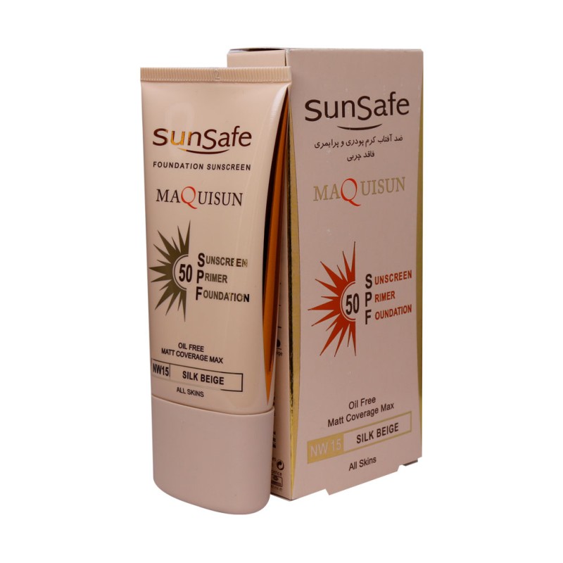 کرم ضد آفتاب کرم پودری و پرایمری SPF50 سان سیف 40 میلی لیتر رنگ بژ ابریشمی