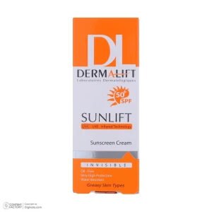 کرم ضد آفتاب SPF50 بدون رنگ پوست چرب درمالیفت 40 میلی لیتر