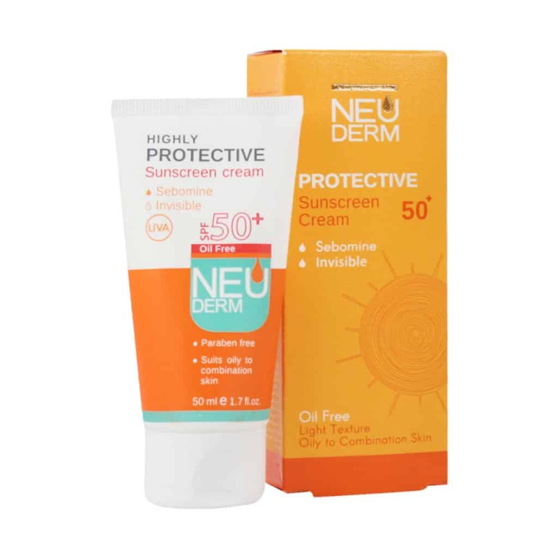 کرم ضد آفتاب فاقد چربی بدون رنگ هایلی پروتکتیو نئودرم SPF50 مناسب پوست های مختلط و چرب ۵۰ میلی لیتر
