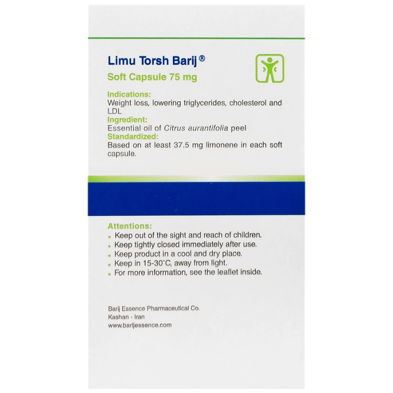 کپسول نرم لیمو ترش 75 میلی گرم باریج اسانس 60 عدد